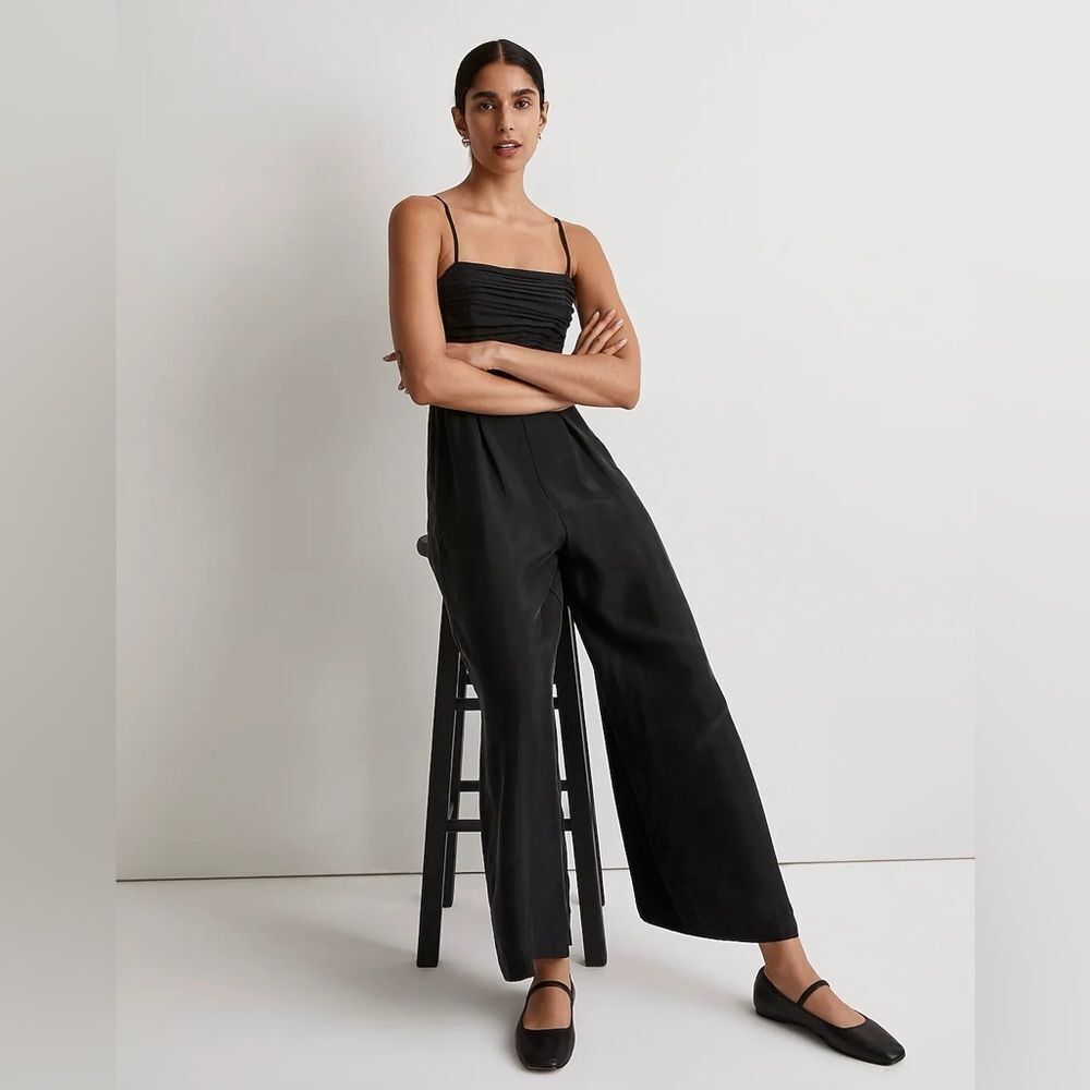 NWT Madewell Madeline Ruched Crop Straight Leg Jumpsuit in True Black